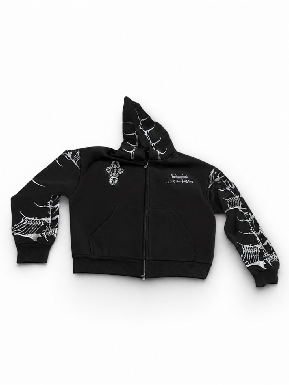 Men’s Civil Regime Black Zip-Up Hoodie with White Skeleton Print